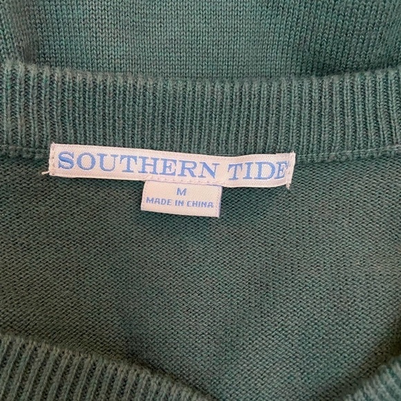 SOUTHERN TIDE • Men’s Cotton Green V Neck Pullover Sweater Size Medium - Picture 4 of 6